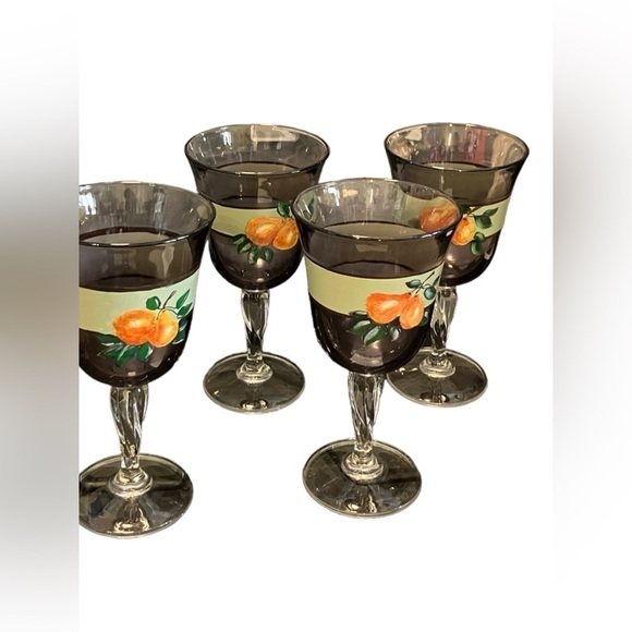 Set 4 Pear Jumbo Painted Goblets Black Tinted Heavy Twist Stem 8x4” - Picture 7 of 7